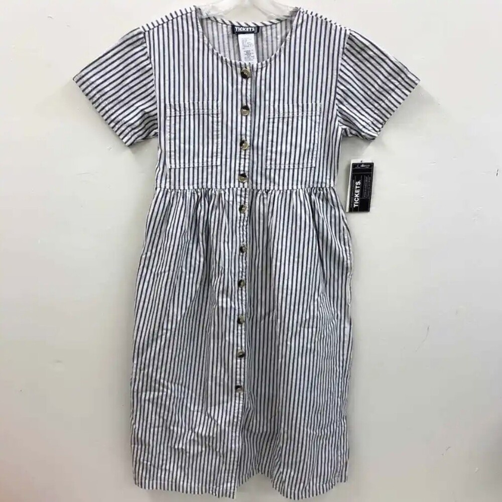 Vintage Tickets 90s Striped Shift Dress Womens Casual Pockets Sex in the City